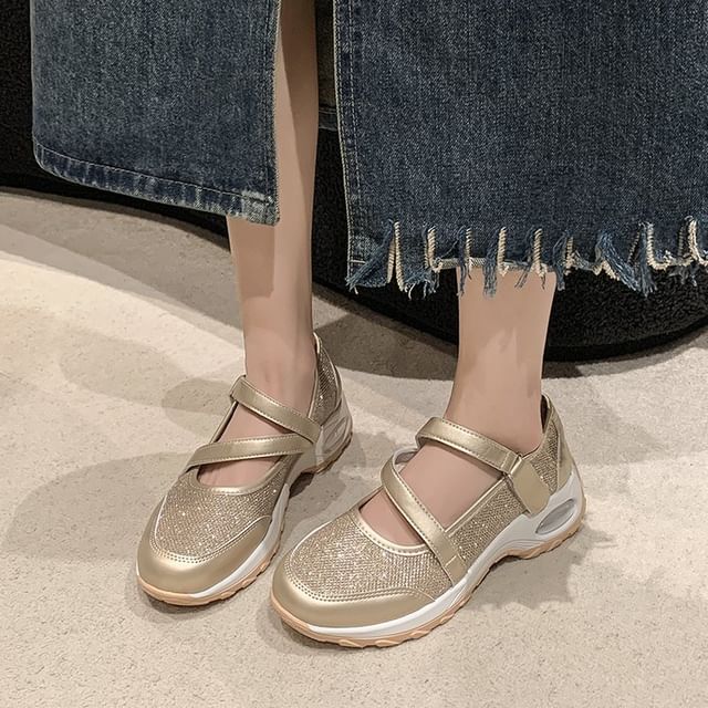 Anran-Platform Glitter Mary Jane Sneakers