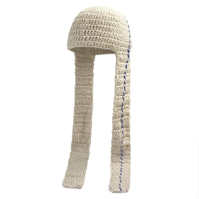 TAAK-Contrast Trim Knit Beanie with Scarf