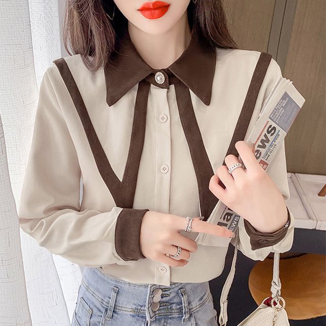 Everose-Collared Panel Two-Tone Shirt