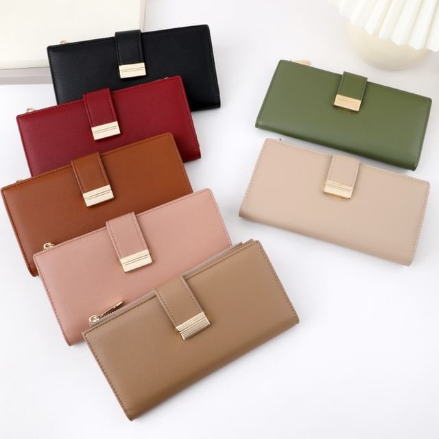 tablarosa-Plain Faux Leather Long Wallet
