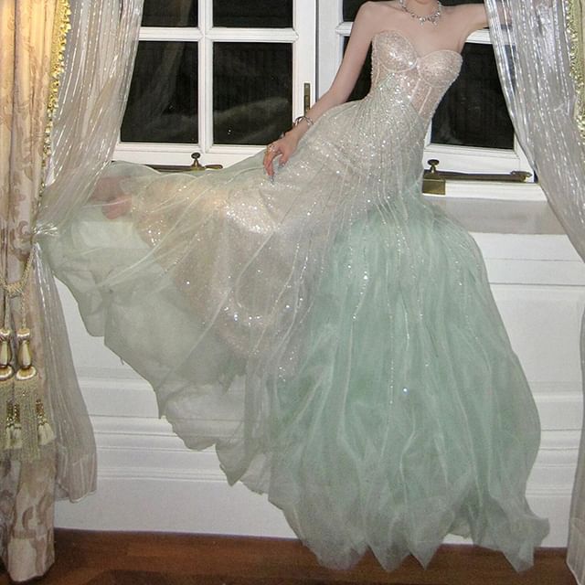 MSSBridal-M Strapless Sequin A-Line Evening Gown