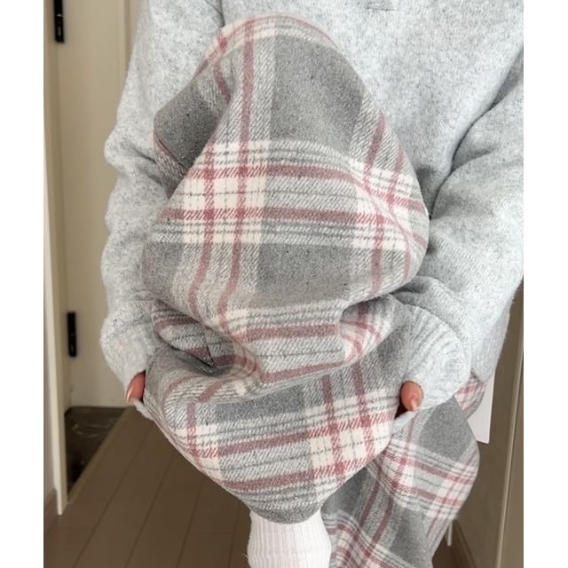 evanesce-Drawstring High Waist Plaid Wide Leg Pants