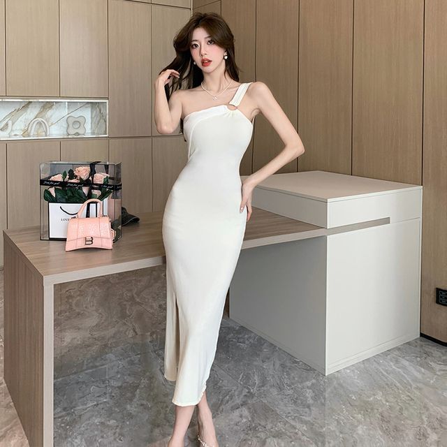palajana - Asymmetrical One-Shoulder Plain Ribbed Midi Bodycon Dress | YesStyle palajana - Asymmetrical One-Shoulder Plain Ribbed Midi Bodycon Dress | YesStyle