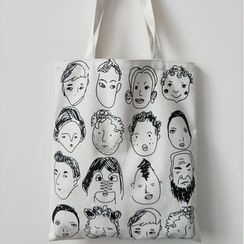 DUYU - Canvas Cartoon Print Shopper Bag