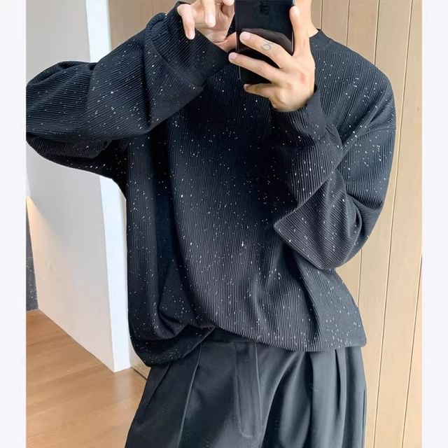 Savenne-Crew Neck Glitter Ribbed Sweatshirt