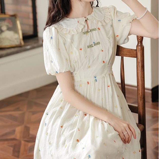 embroidered collar dress Pink Floral Embroidered Halter Mini Dress – AGASHE