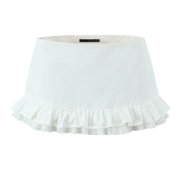 Ulark-Low Rise Plain Ruffle Mini Skort
