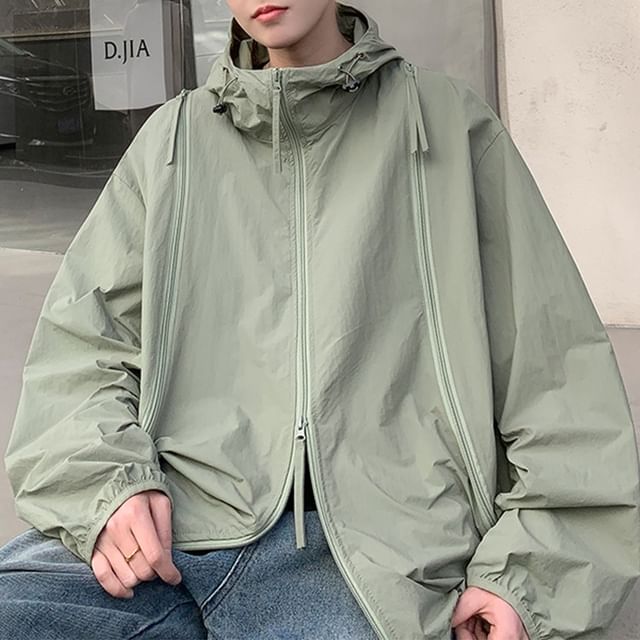 emeisa-Hooded Zip Up Plain Jacket