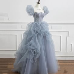 green emerald velvet dress Glamorous deep V-Neck Long Sleeves Tulle Tea-Length A-Line Wedding Dre   Suzhoudress