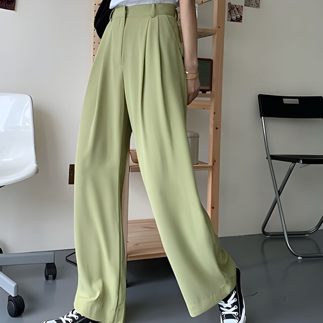 YS by YesStyle - Belted High-Waist Wide-Leg Pants