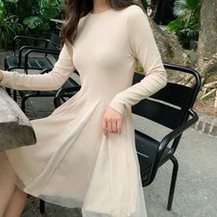 Glacia - Long-Sleeve Mesh A-Line Dress Glacia - Long-Sleeve Mesh A-Line Dress