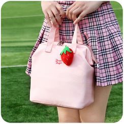 Momoi - Lettering Zip Handbag / Bear Bag Charm / Set