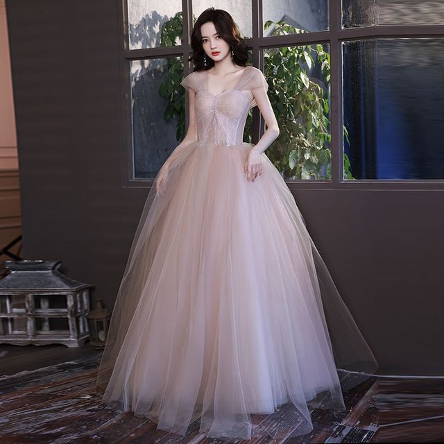 plain evening dresses with sleeves Ladivine - CD0192 Sheer Bishop Sleeve Gown main image 1