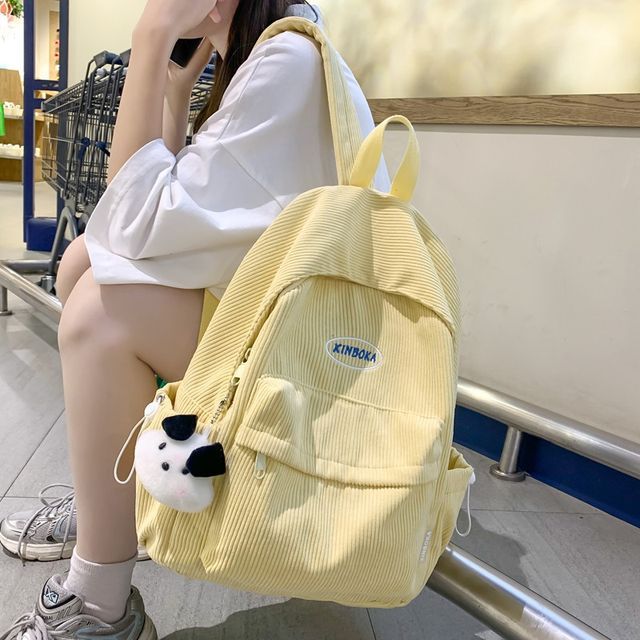 Melois Drawstring Corduroy Backpack YesStyle