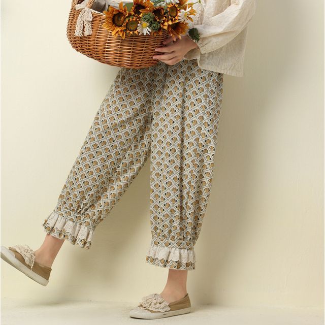 Santeh Print Cropped Harem Pants YesStyle