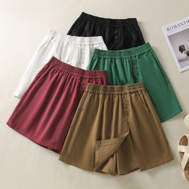 Supernova-Elastic Waist Plain Side-Slit Skort