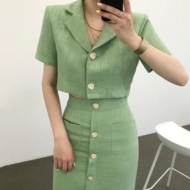 Lizette Sleeveless Tweed Crop Top & Tweed Pencil Skirt Set