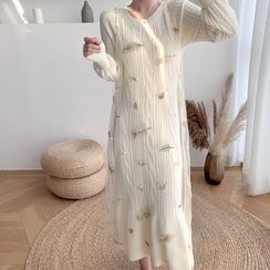 Gray House - Long-Sleeve Midi Knit Dress / Spaghetti Strap Sequin Mesh Midi Dress Gray House - Long-Sleeve Midi Knit Dress / Spaghetti Strap Sequin Mesh Midi Dress