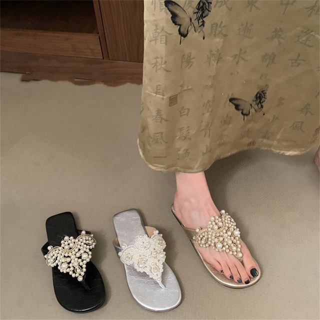 Karlao-Beaded Flip Flops