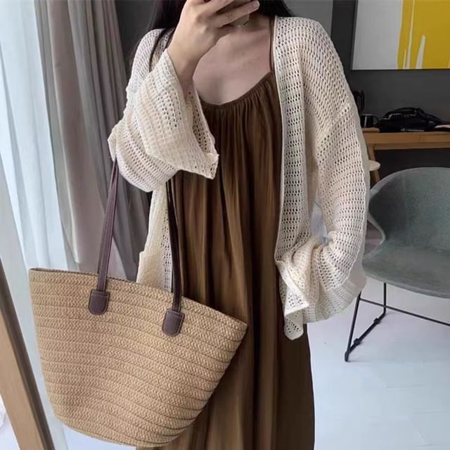HYAKU-Plain Open Front Cardigan