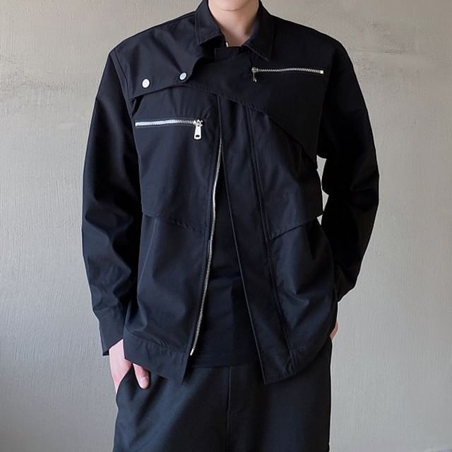 Bjorn-Plain Asymmetrical Zip Jacket