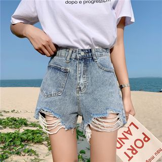 High-Waist Wide-Leg Denim Shorts 