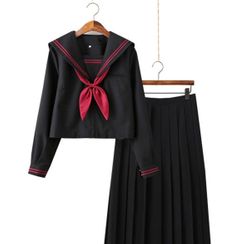 Nanachan - Sailor Collar Blouse /  Cardigan / Pleated Skirt / Set