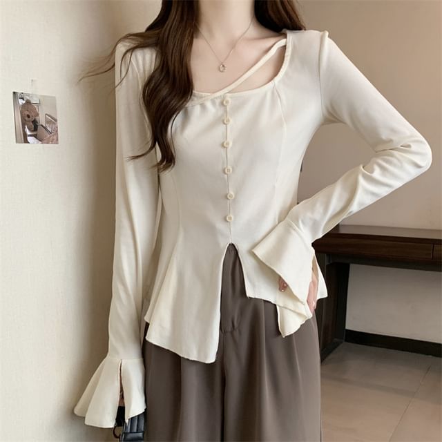 Sisyphi-Flared-Sleeve Plain Asymmetrical Tee