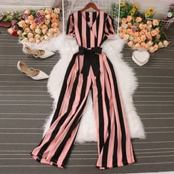 Short-Sleeve Zip-Up Plain Romper