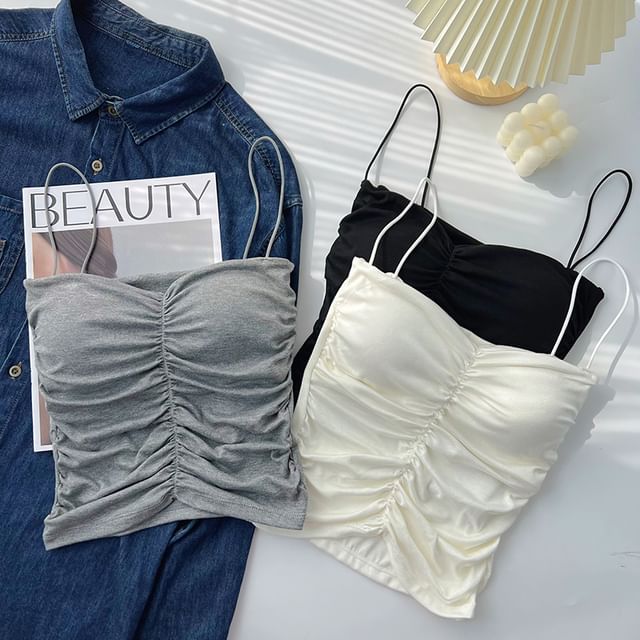 DIYI-Plain Ruched Padded Camisole Top