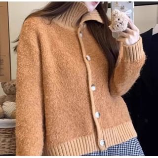 Trendycas-Collared Plain Cardigan