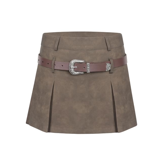 Colada-High Rise Washed Pleated Mini A-Line Skirt