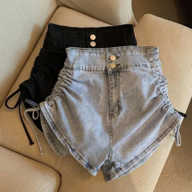 Sisyphi-High Waist Cinched Denim Shorts