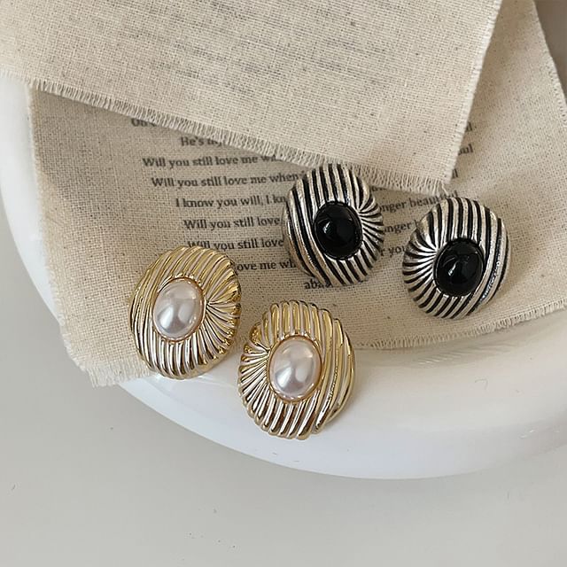 Panda Dama-Striped Faux Pearl Stud Earring