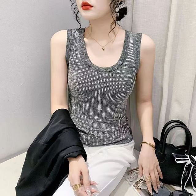 Everose-Rhinestone Tank Top