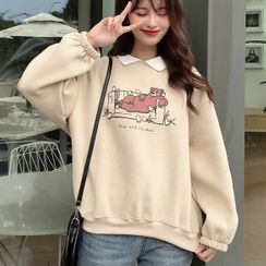 Puntino - Collared Bear Print Long-Sleeve Sweatshirt Puntino - Collared Bear Print Long-Sleeve Sweatshirt
