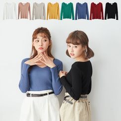 BAIMOMO - V-Neck Long-Sleeve Knit Top BAIMOMO - V-Neck Long-Sleeve Knit Top