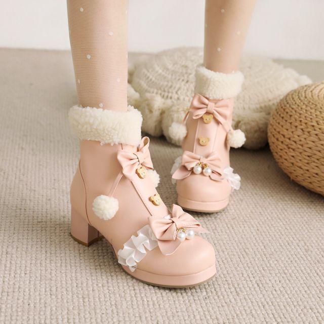 Megan-Chunky Heel Platform Short Snow Boots