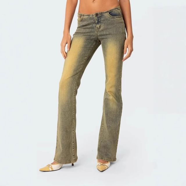 Asiris-Low Rise Washed Wide Leg Jeans