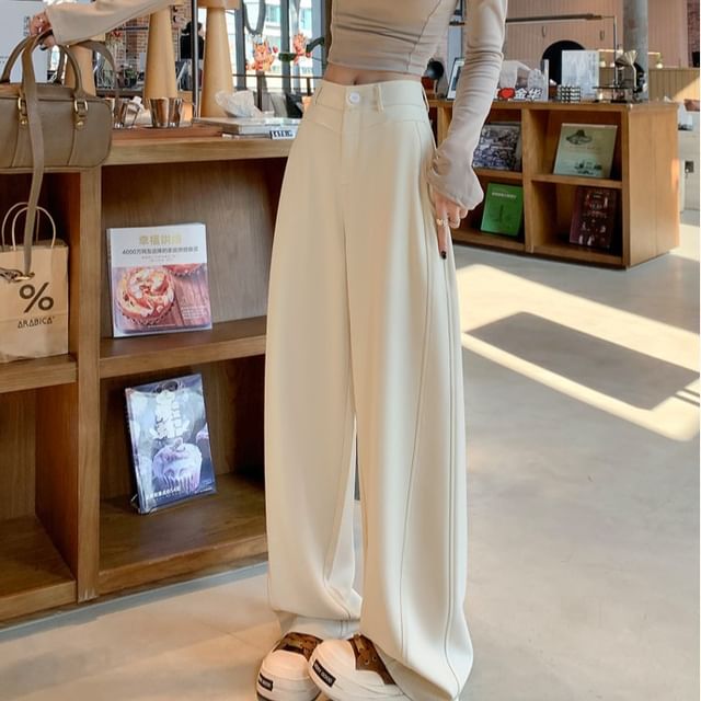 Isaaca-High Waist Plain Wide Leg Pants