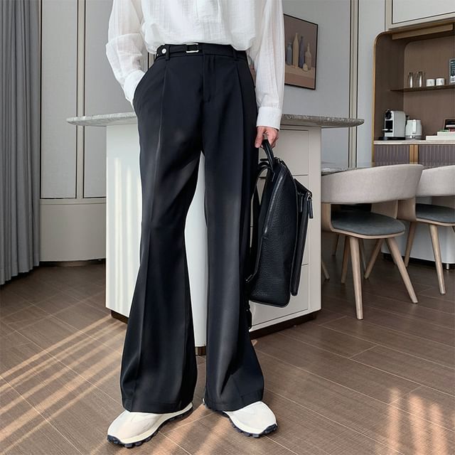 Nahagin-High Waist Plain Wide Leg Pants