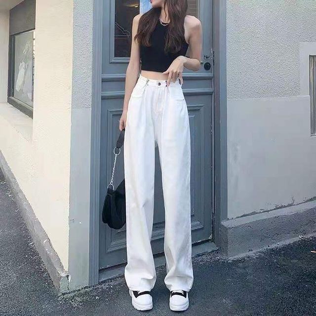 Everose-High Rise Plain Loose Fit Jeans