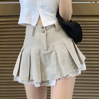 PolkaBella - Lace Trim Pleated Mini A-Line Skirt