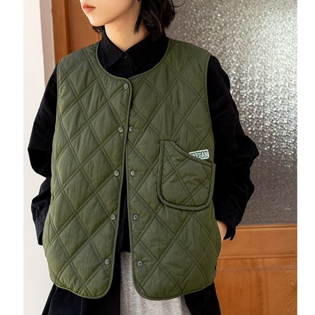 Gotdeer-Quilted Button-Up Vest