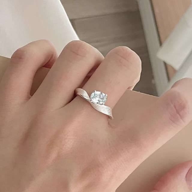 Seirios-Rhinestone Twisted Alloy Open Ring