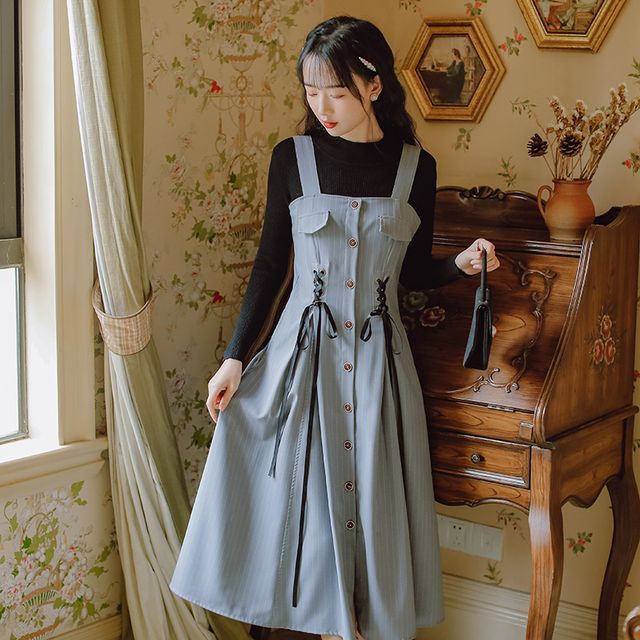 Phaedra - Lace-Up Midi Overall Dress | YesStyle