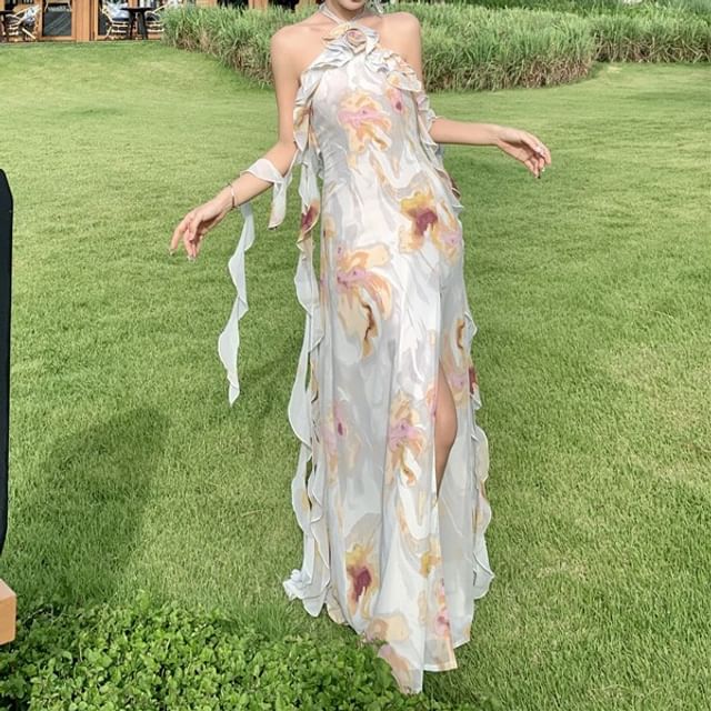 Yilda - Halter Neck Floral Print Maxi Sheath Dress | YesStyle Yilda - Halter Neck Floral Print Maxi Sheath Dress | YesStyle