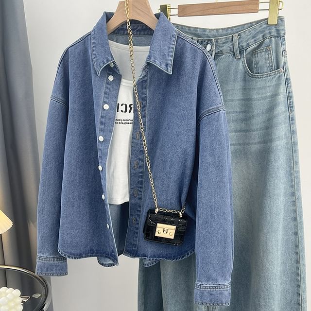 Magimomo-Long-Sleeve Denim Shirt