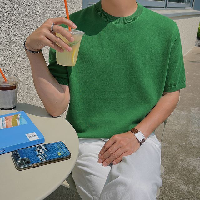 MRCYC-Short-Sleeve Crew Neck Plain Knit Top