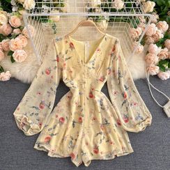 Lucuna - 長袖碎花連體服 Lucuna - 長袖碎花連體服